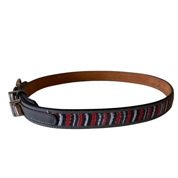 Vintage Western Brushed Leather And Textile Belt Gray Size 34 - Picture 3 of 9